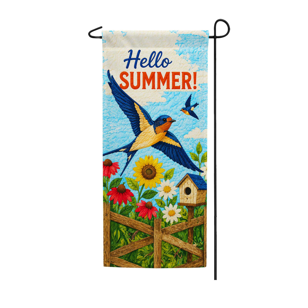 America Forever Hello Summer Swallows and Sunflowers Garden Banner Flag