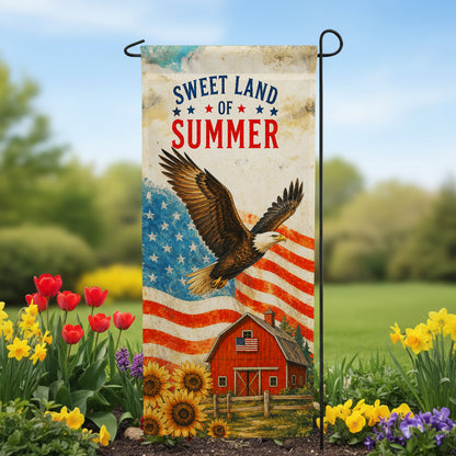 America Forever Sweet Land of Summer Patriotic Eagle Garden Banner Flag