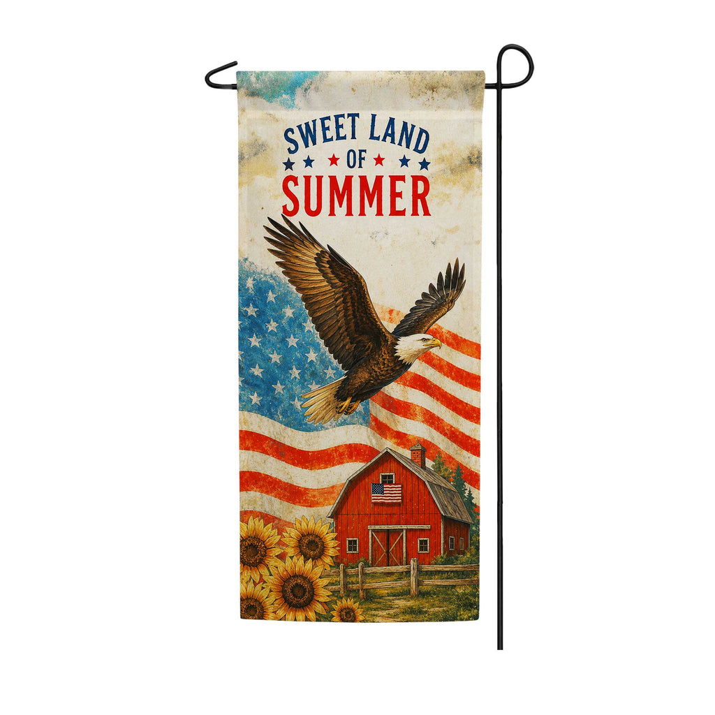 America Forever Sweet Land of Summer Patriotic Eagle Garden Banner Flag