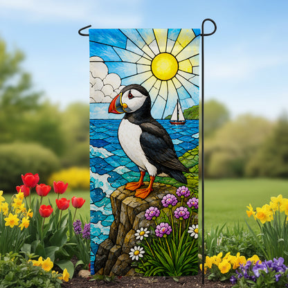 America Forever Stained Glass Puffin Coastal Garden Banner Flag