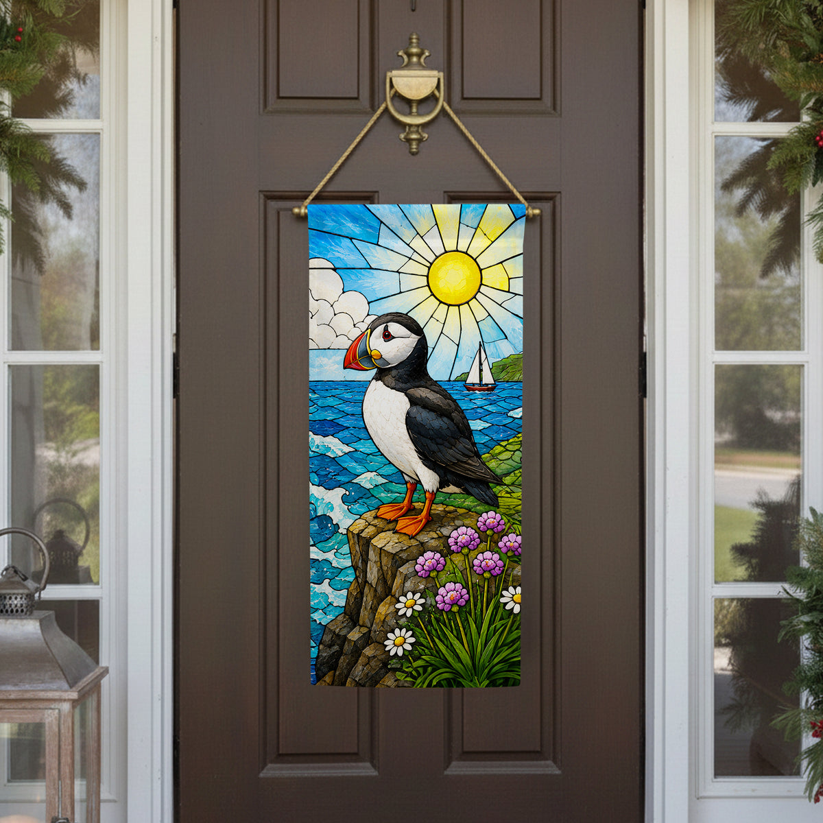 America Forever Stained Glass Puffin Coastal Garden Banner Flag