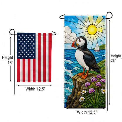 America Forever Stained Glass Puffin Coastal Garden Banner Flag