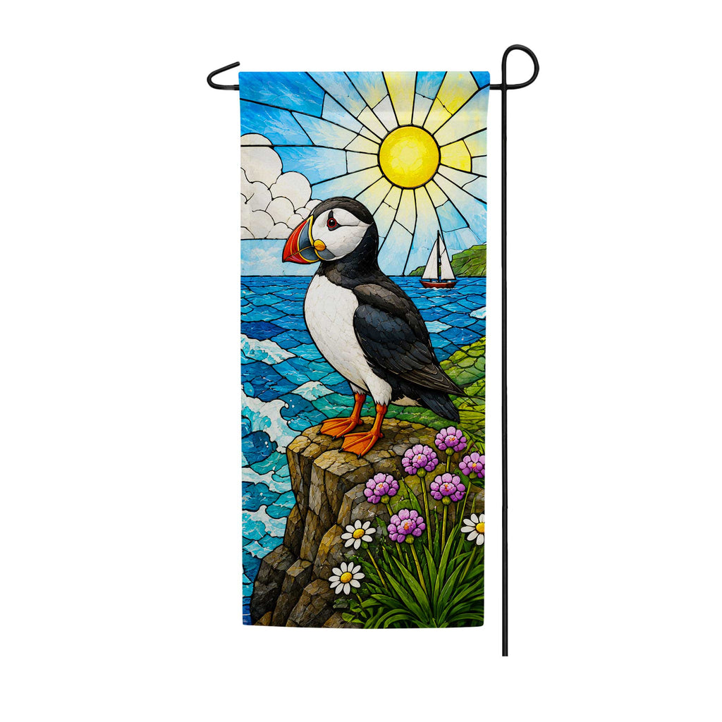 America Forever Stained Glass Puffin Coastal Garden Banner Flag