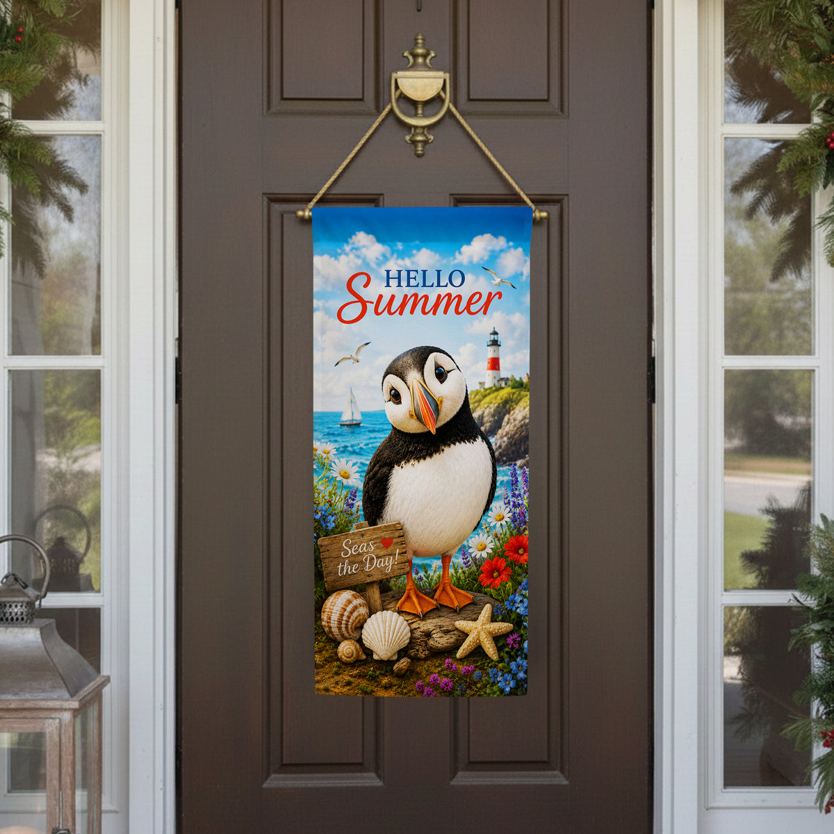 America Forever Hello Summer Puffin Coastal Garden Banner Flag