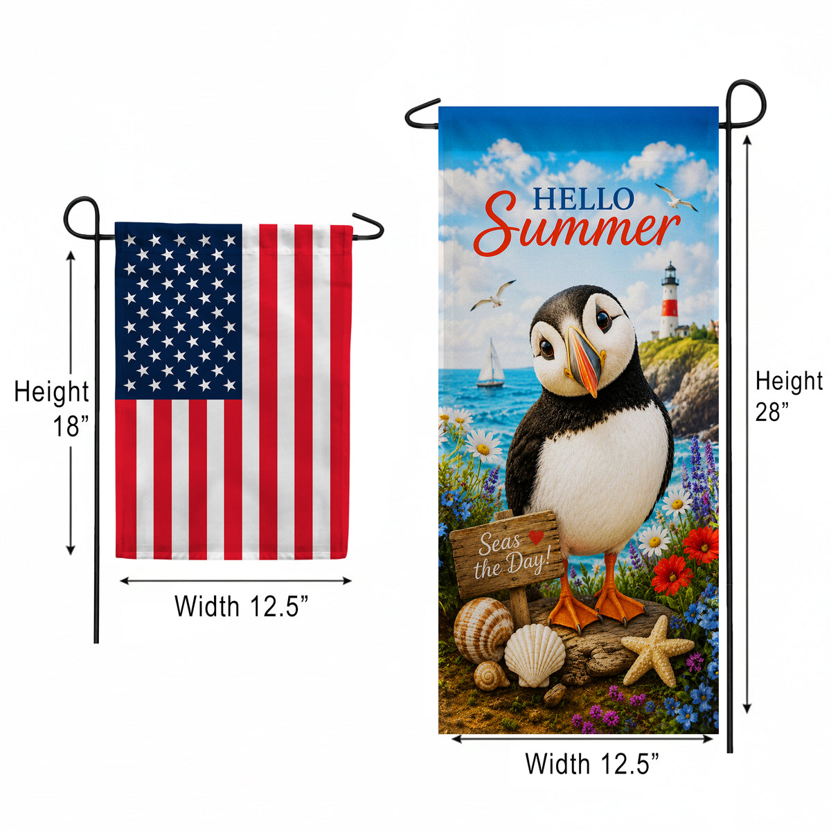 America Forever Hello Summer Puffin Coastal Garden Banner Flag