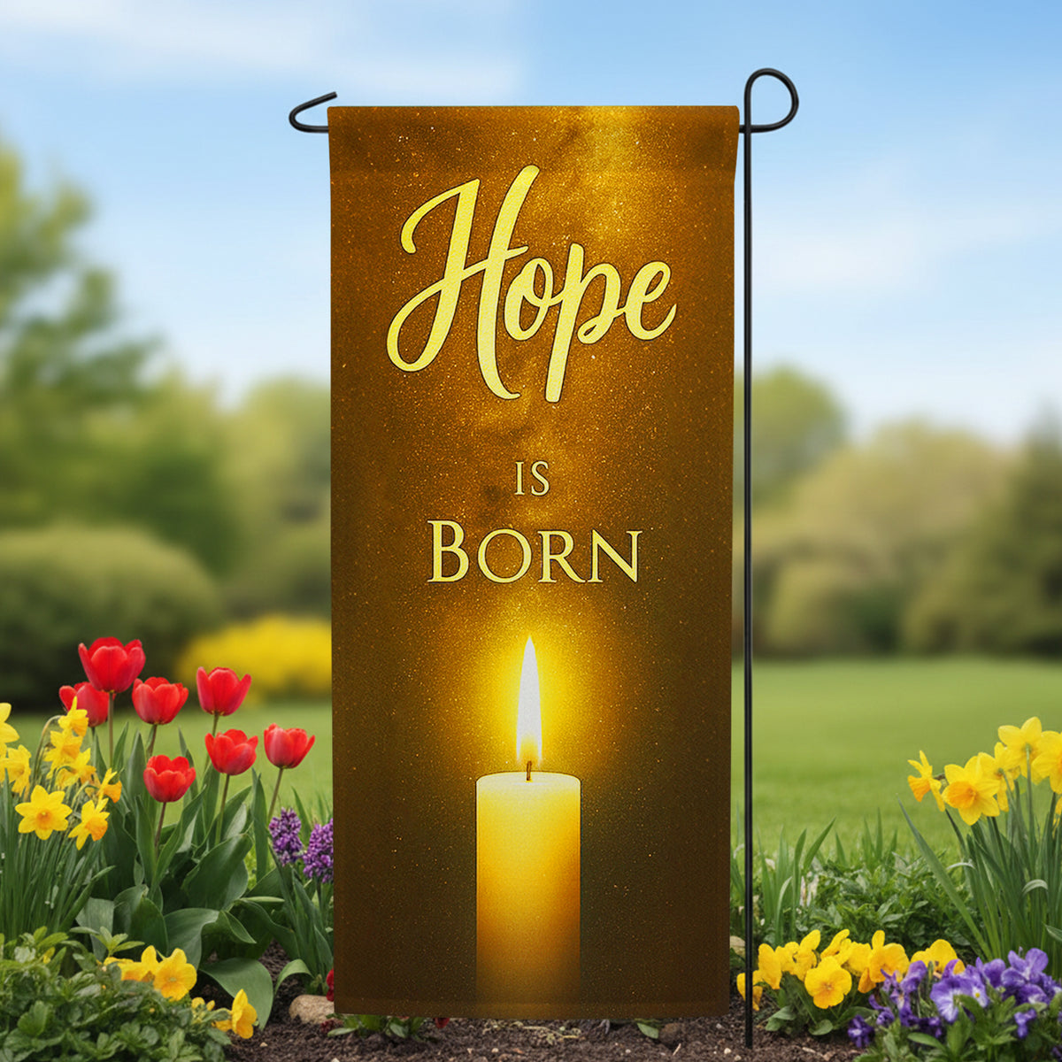 America Forever Hope is Born Golden Candlelight Garden Banner Flag