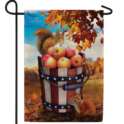 America Forever Fall Squirrels With Apple Bounty Garden Flag