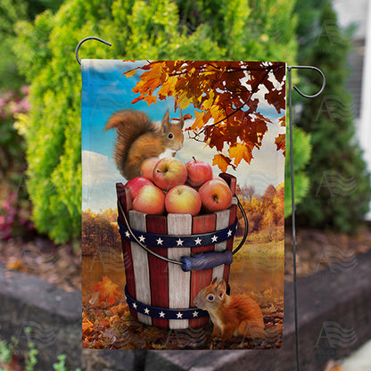 America Forever Fall Squirrels With Apple Bounty Garden Flag