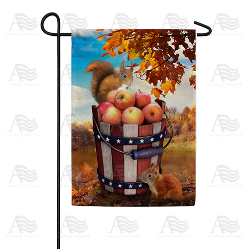 America Forever Fall Squirrels With Apple Bounty Garden Flag