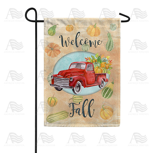 America Forever Welcome Fall Red Truck Garden Flag