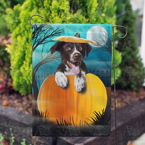 America Forever Pup In Pumpkin Garden Flag