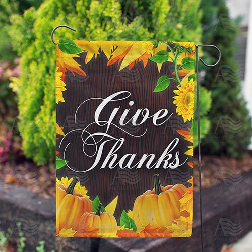 America Forever Give Thanks On Wood Grain Garden Flag