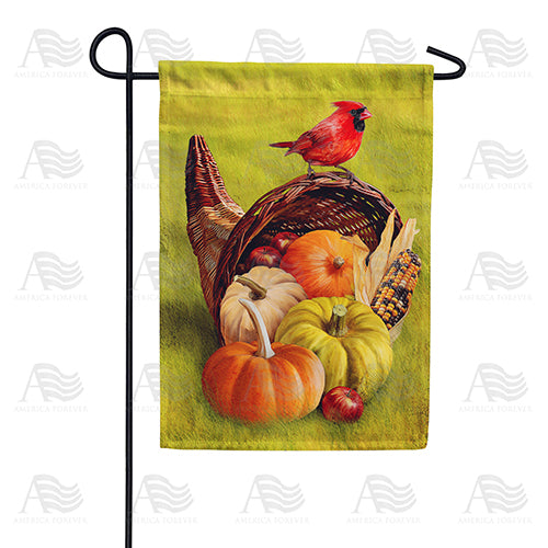 America Forever Cardinal Atop Cornucopia Garden Flag