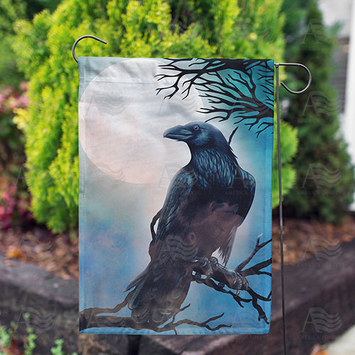 America Forever Raven In Moonlight Garden Flag