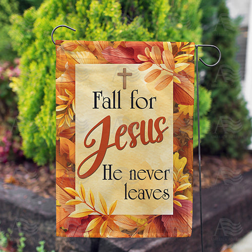 America Forever Fall For Jesus Leaf Border Garden Flag