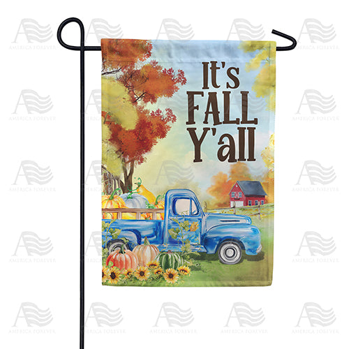 America Forever Fall Y'all Blue Truck Garden Flag