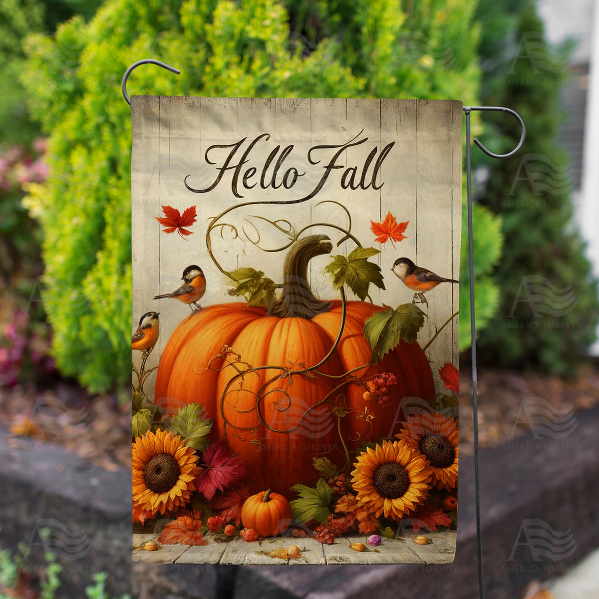 America Forever Autumn Pumpkin Welcome Garden Flag