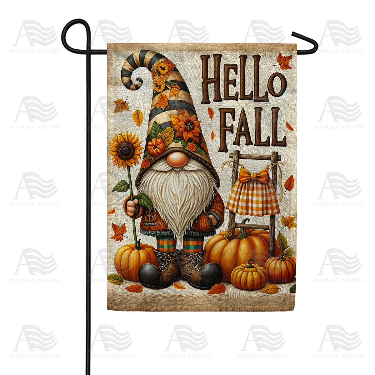 America Forever Hello Fall Gnome Garden Flag