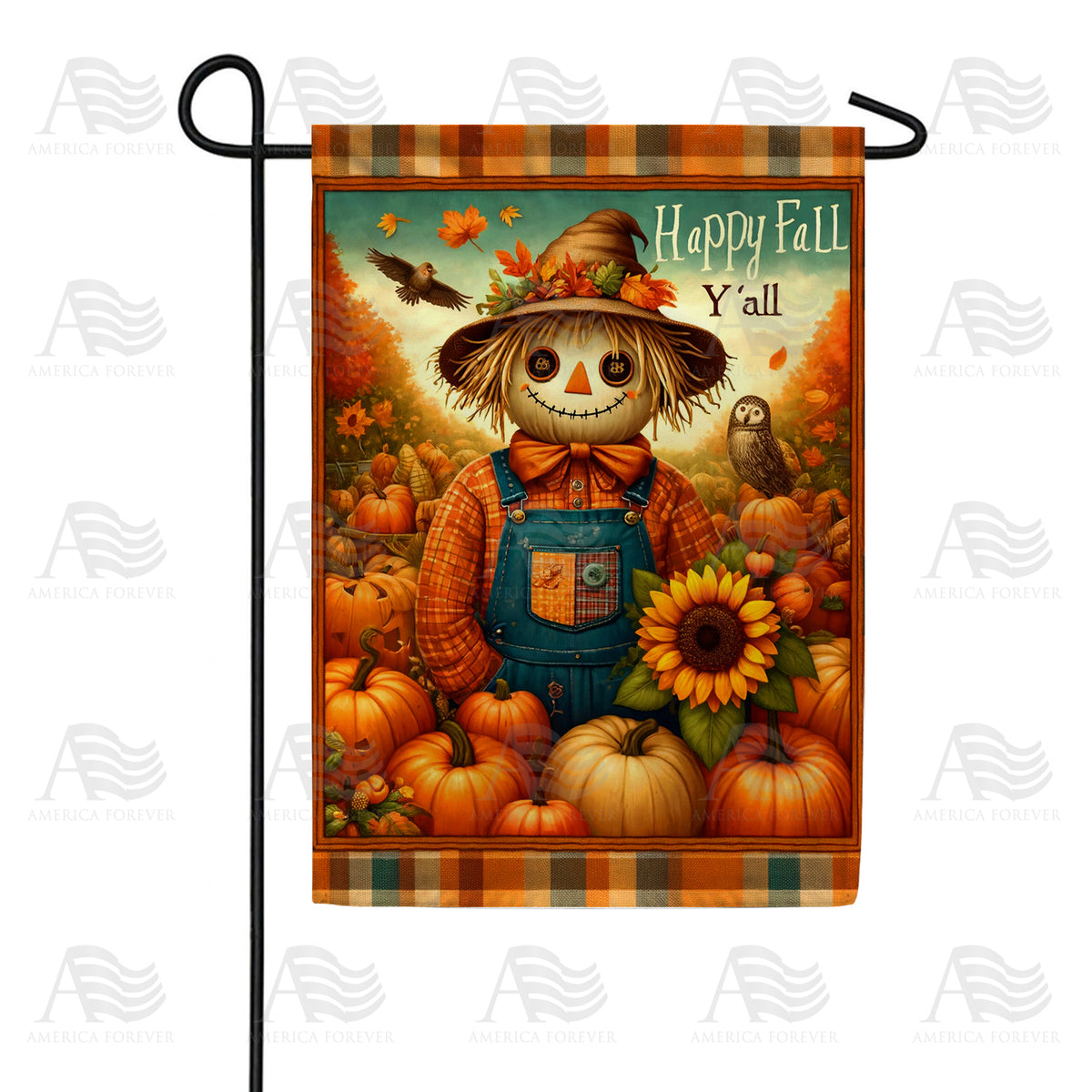 America Forever Fall Y'all Scarecrow Garden Flag