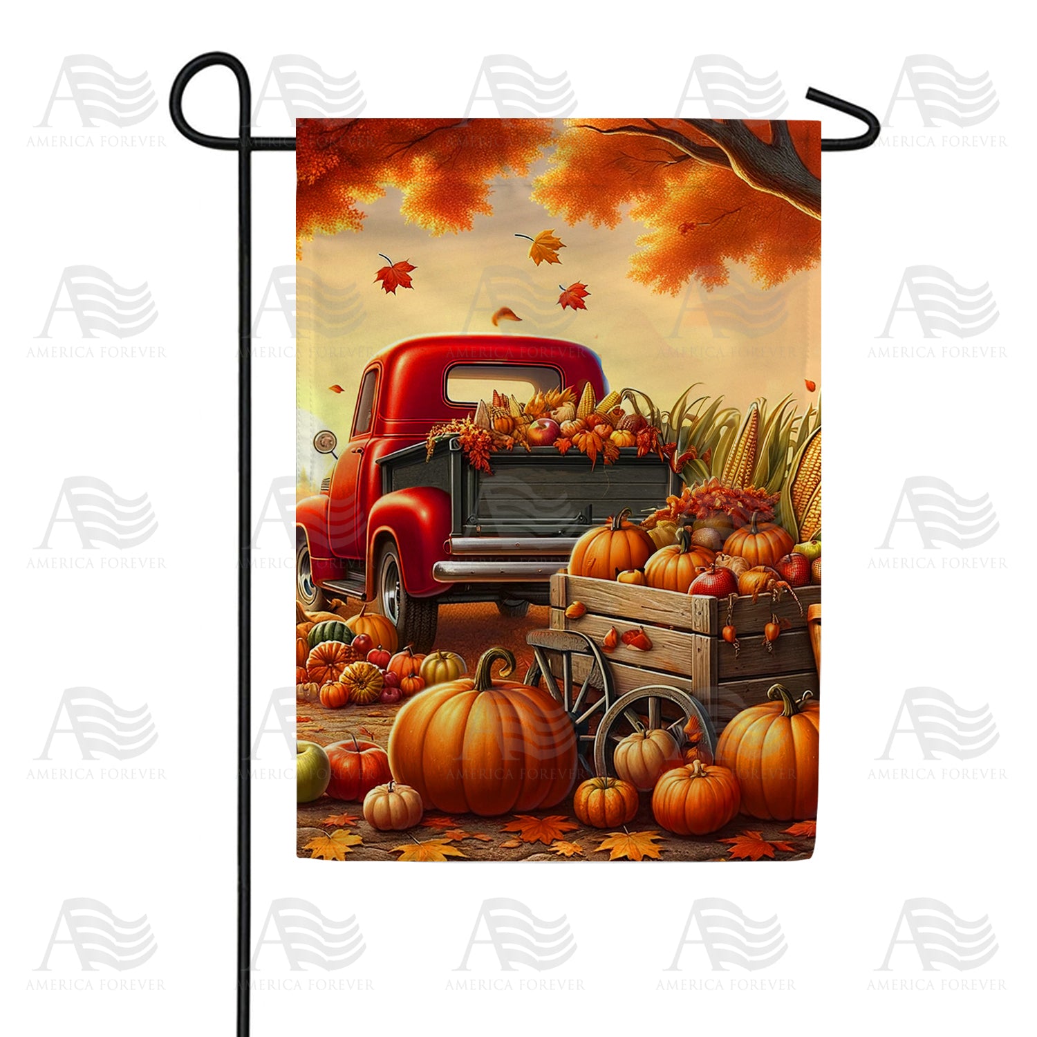 America Forever Autumn Harvest Truck Garden Flag