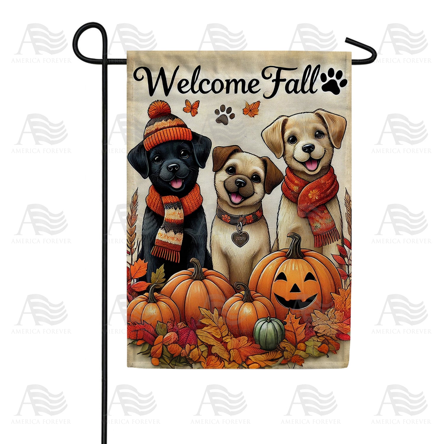 America Forever Welcome Fall Puppy Garden Flag