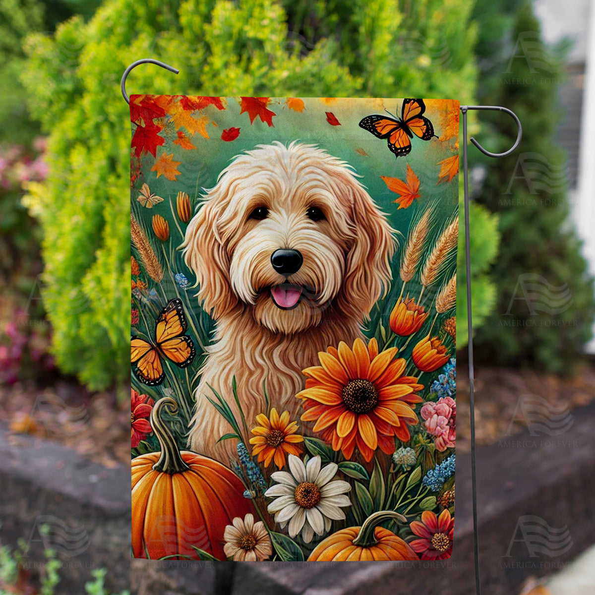 America Forever Adorable Dog Fall Garden Flag