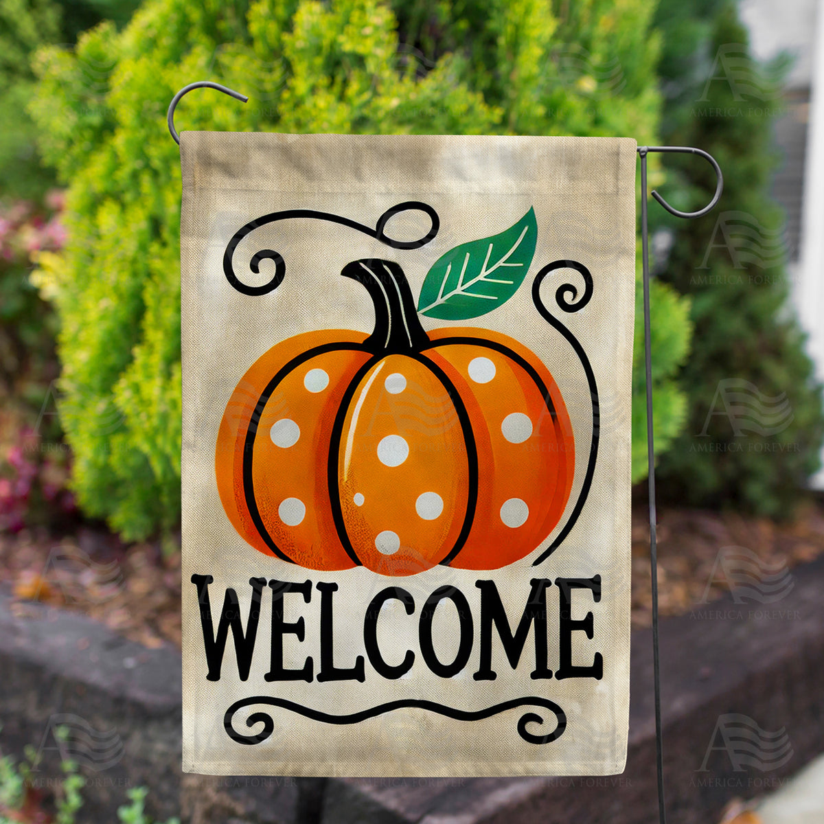 America Forever Welcome Polka Dot Pumpkin Garden Flag