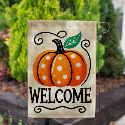 America Forever Welcome Polka Dot Pumpkin Garden Flag