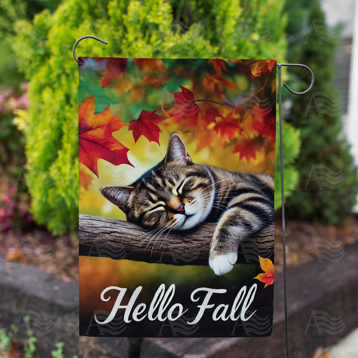 America Forever Hello Fall Kitty Garden Flag