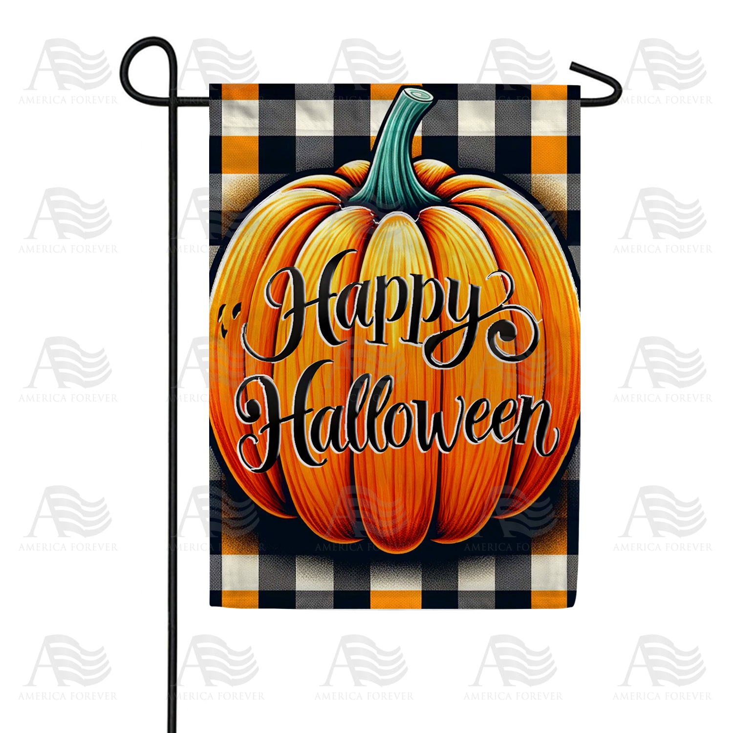 America Forever Happy Halloween Pumpkin Plaid Garden Flag
