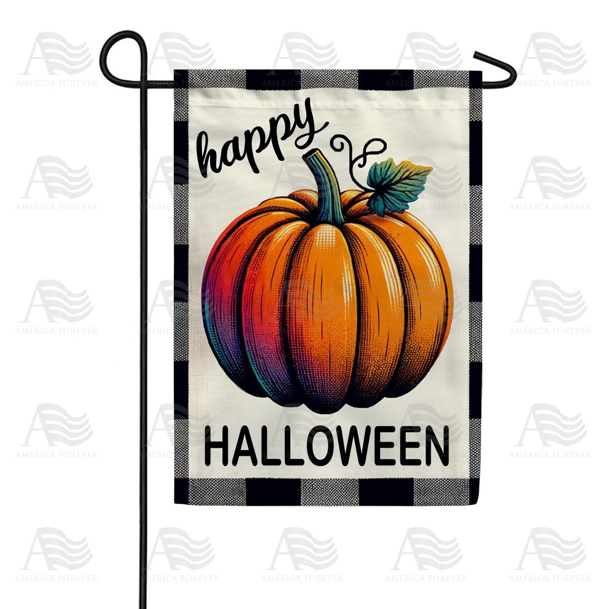 America Forever Buffalo Plaid Halloween Pumpkin Garden Flag