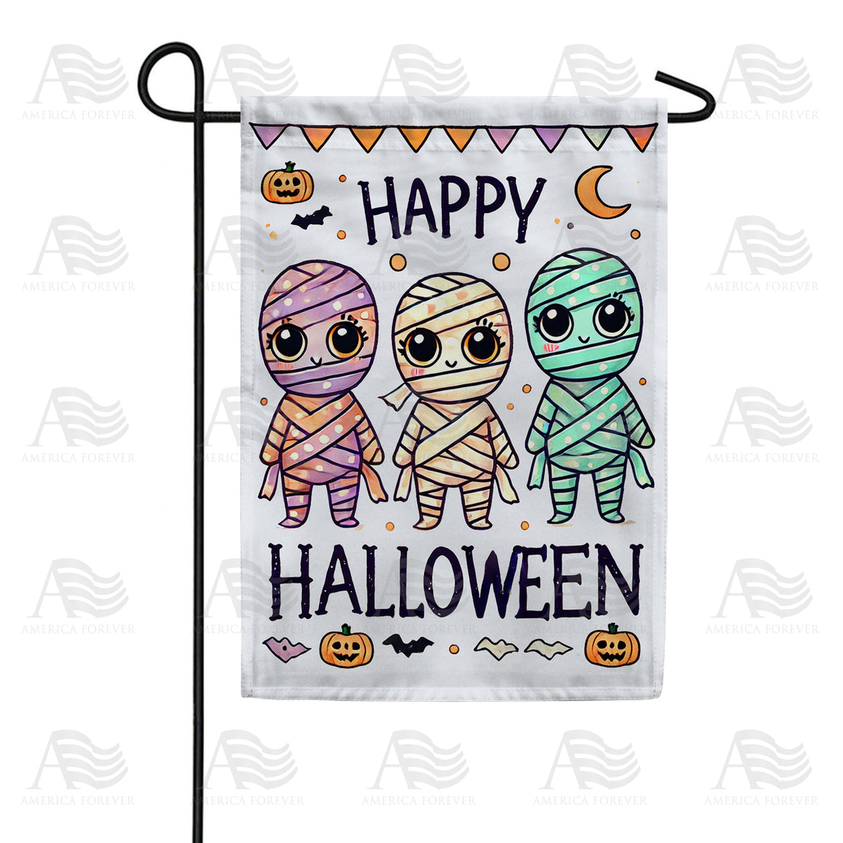 America Forever Cute Mummies Happy Halloween Garden Flag