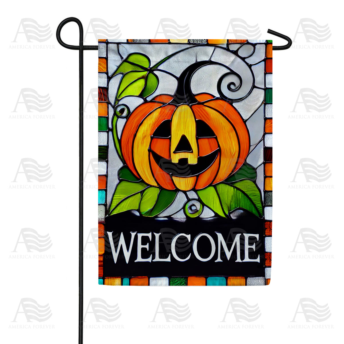 America Forever Stained Glass Pumpkin Garden Flag