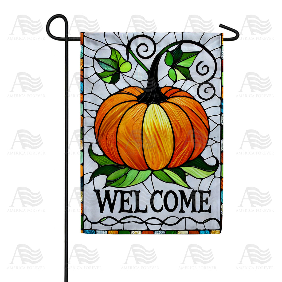 America Forever Stained Glass Welcome Pumpkin Garden Flag