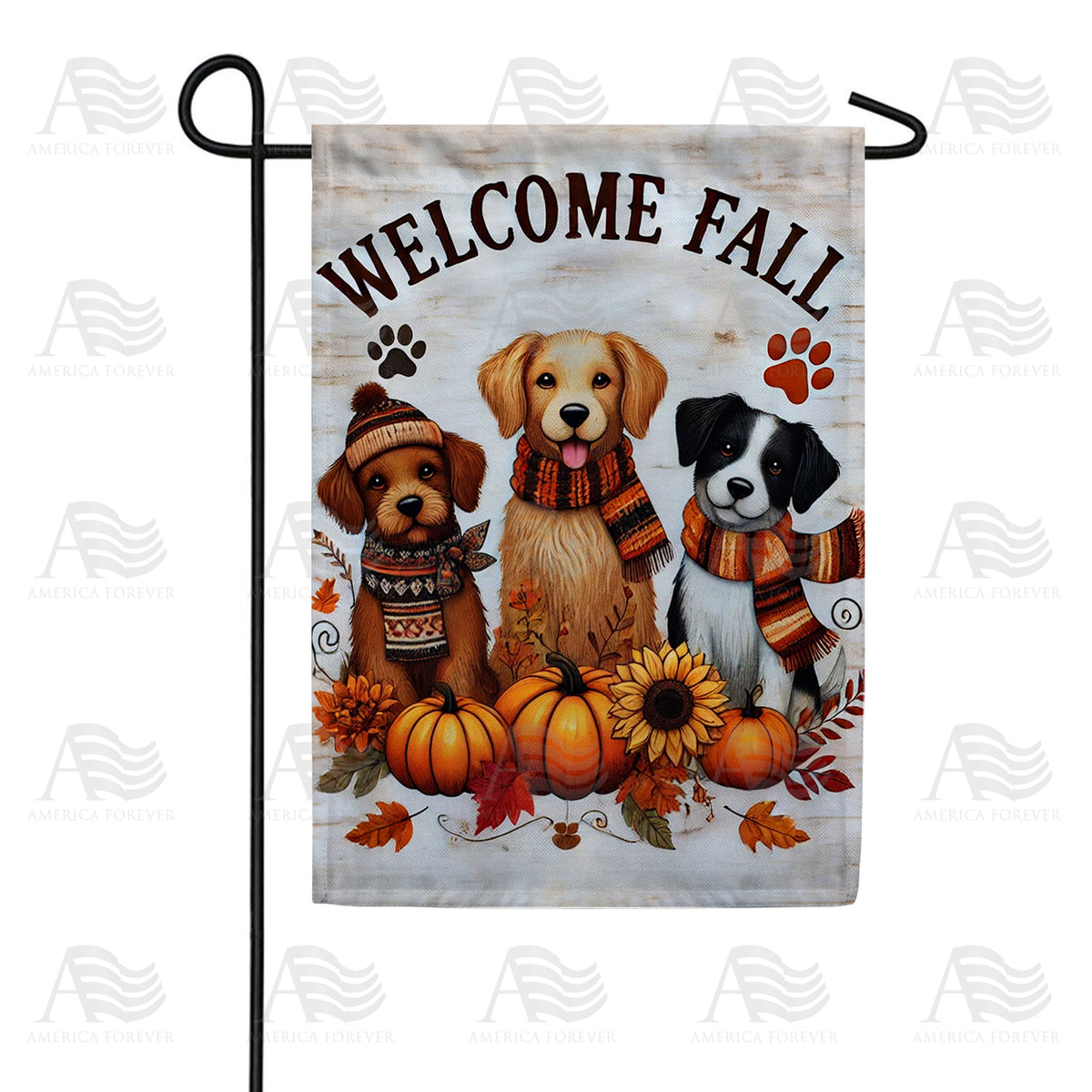America Forever Welcome Fall Dogs Garden Flag