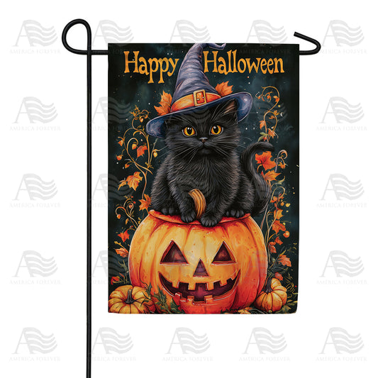America Forever Happy Halloween Black Cat Garden Flag