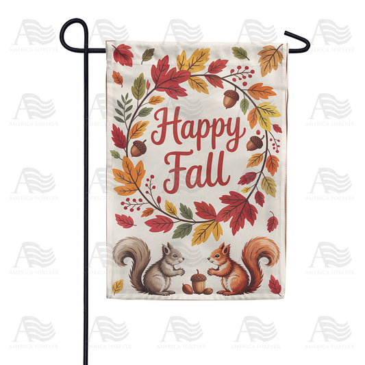 Happy Fall Squirrels Double Sided Garden Flag