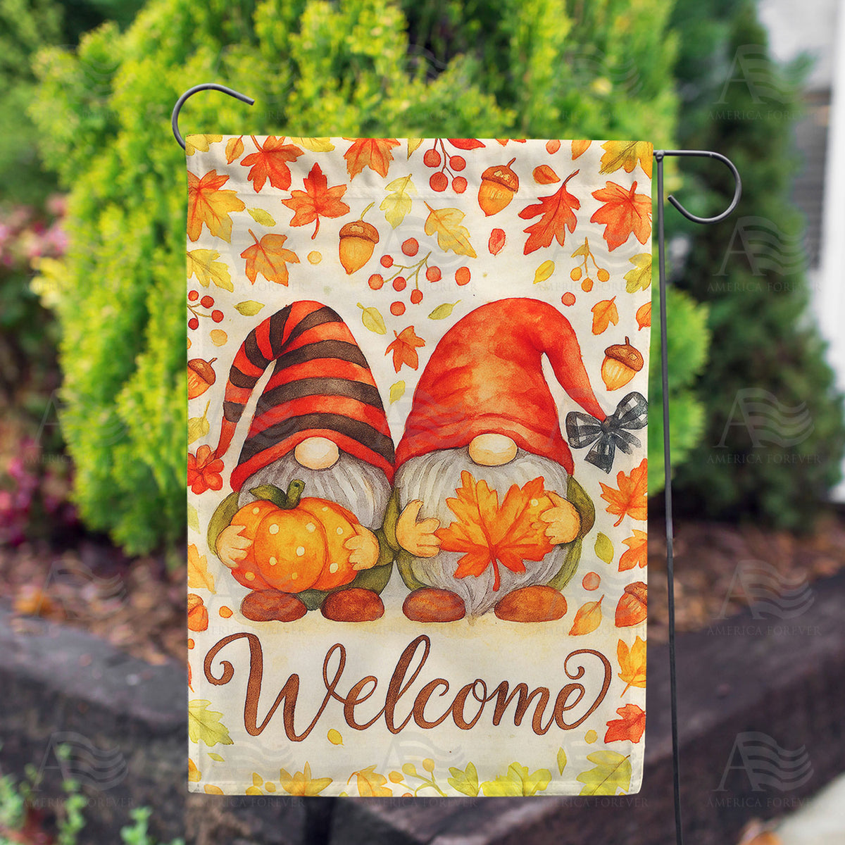 America Forever Welcome Fall Gnomes Garden Flag