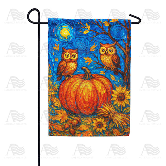 America Forever Starry Night Owls Pumpkin Garden Flag