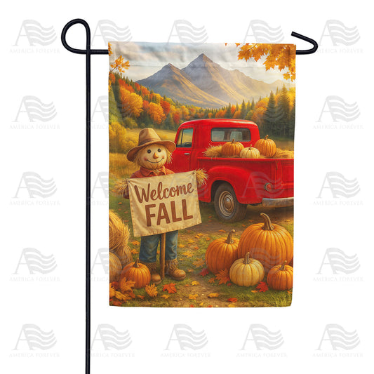 America Forever Welcome Fall Red Truck Garden Flag