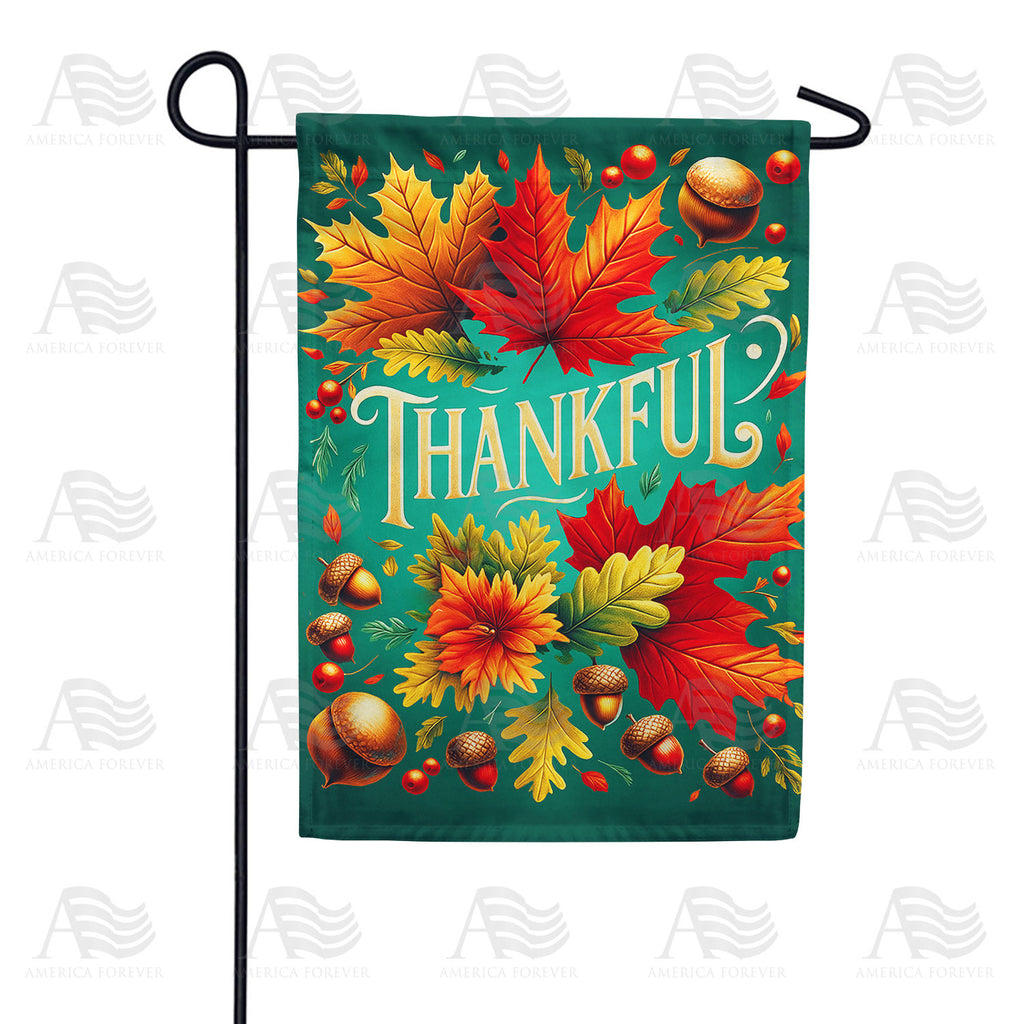 Thankful Autumn Leaves Acorns Double Sided Garden Flag