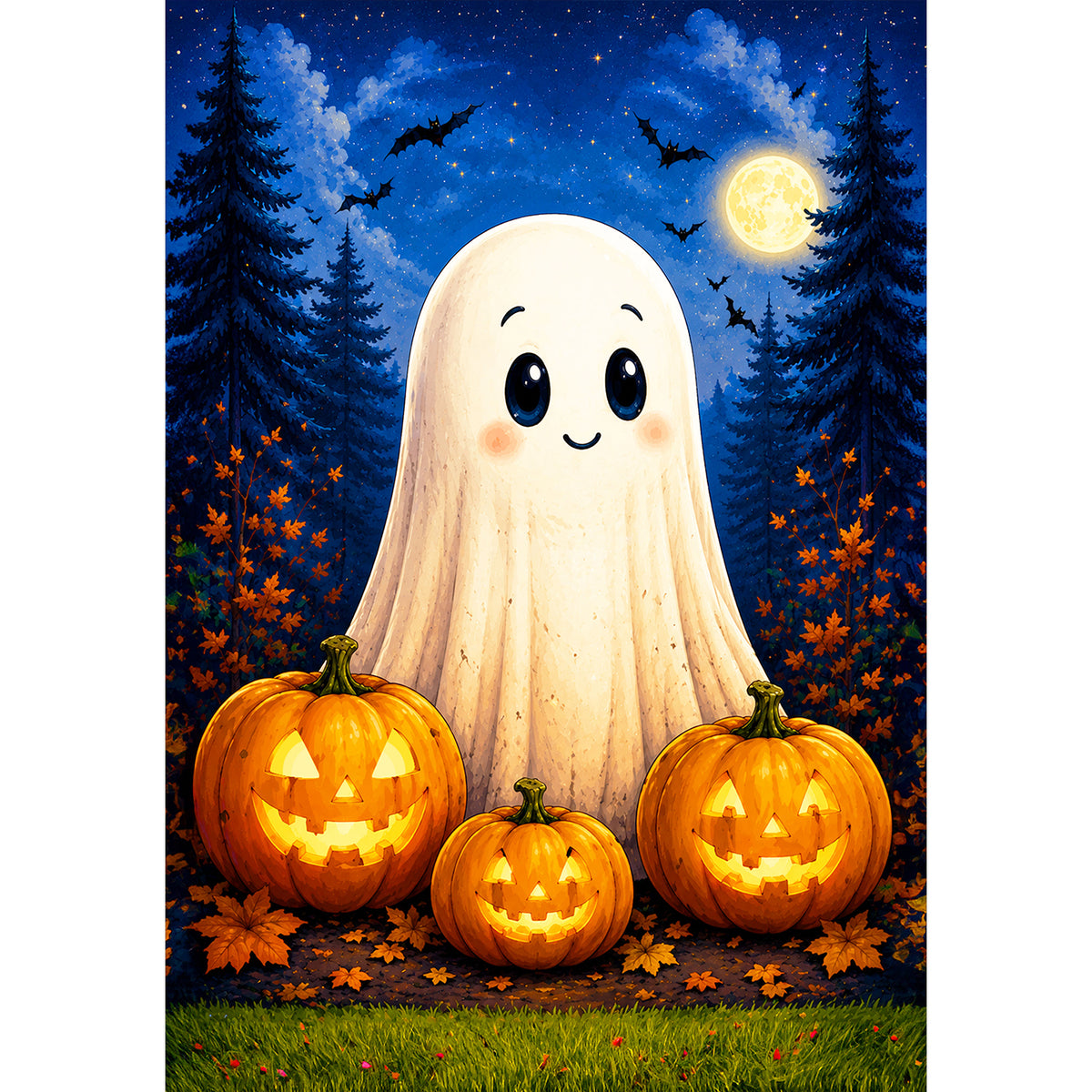 America Forever Cute Ghost with Jack-O-Lanterns Garden Flag