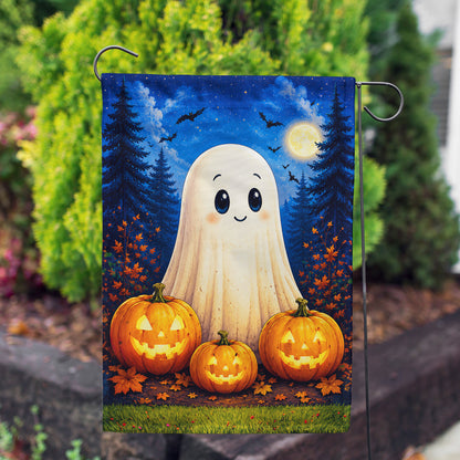 America Forever Cute Ghost with Jack-O-Lanterns Garden Flag