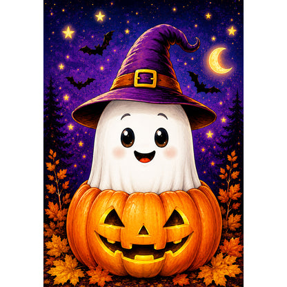 America Forever Cute Ghost in Pumpkin Halloween Garden Flag