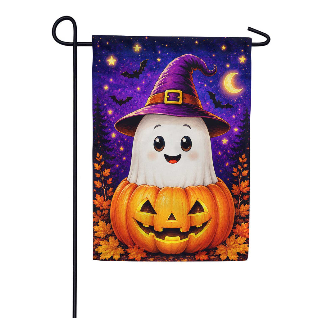 America Forever Cute Ghost in Pumpkin Halloween Garden Flag