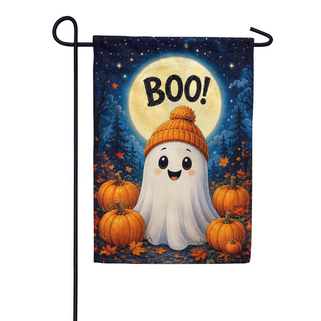America Forever Cute Ghost with Pumpkins Boo Halloween Garden Flag