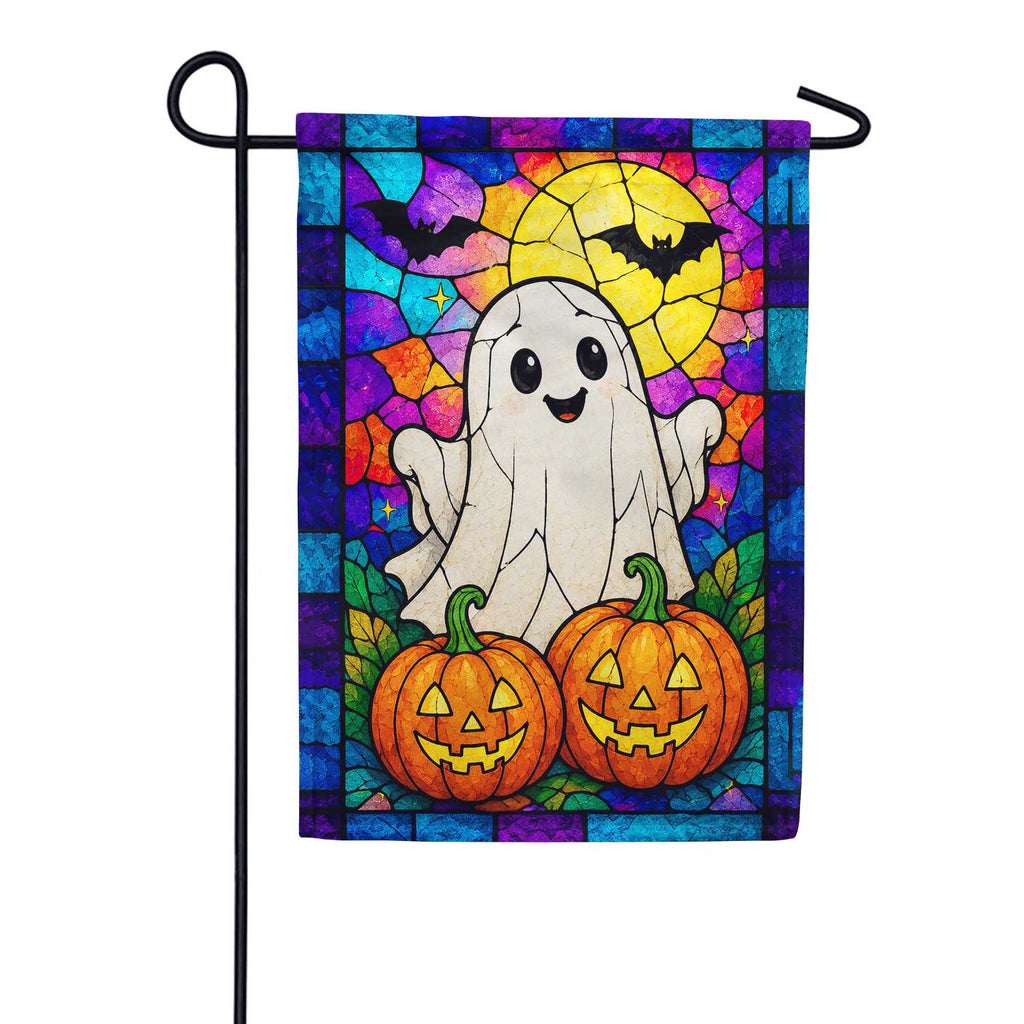 America Forever Stained Glass Halloween Ghost and Pumpkins Garden Flag
