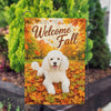 America Forever Welcome Fall White Poodle Autumn Leaves Garden Flag