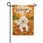 America Forever Welcome Fall White Poodle Autumn Leaves Garden Flag