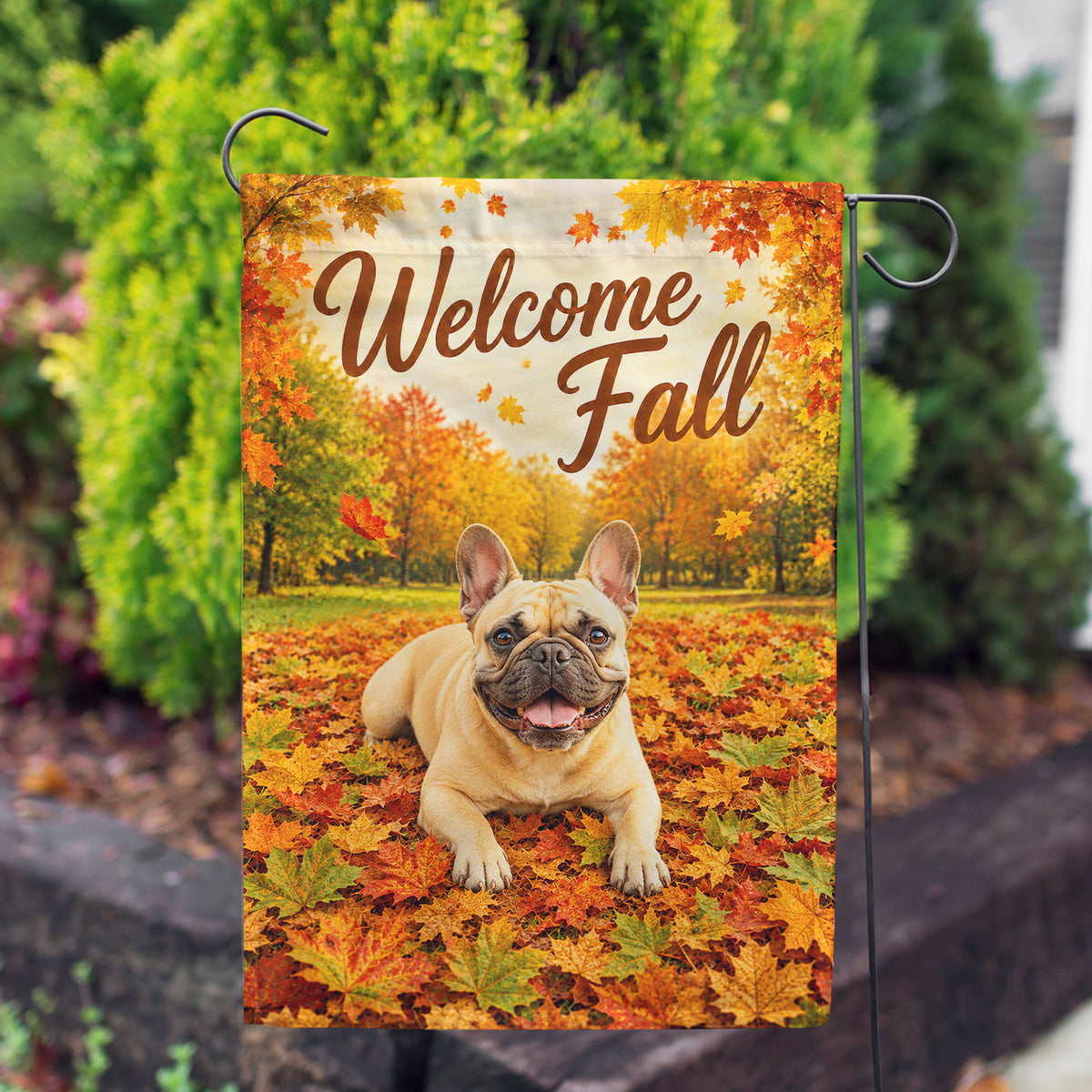 America Forever Welcome Fall Dog French Bulldog Garden Flag